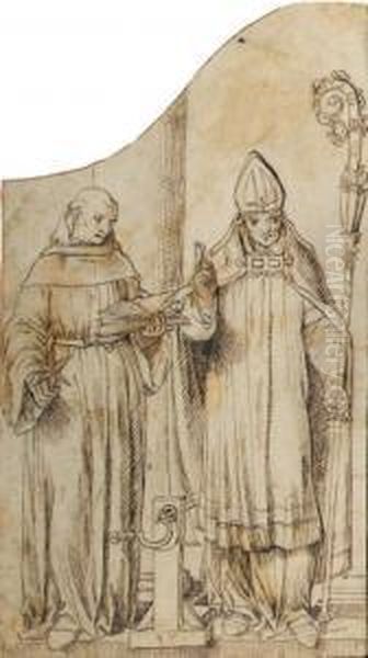 Saints Dominic And Erasmus By A Column: A Design For The Wing Of Analtarpiece Oil Painting by Pieter Pourbus