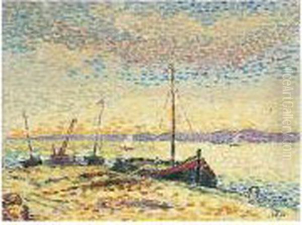 Bateaux Dans Le Port Oil Painting by Leon Pourtau