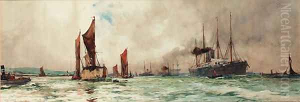 Below Gravesend Oil Painting by Charles Edward Dixon