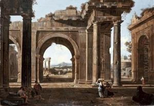 A Capriccio Of Classical Ruins 
With The Arch Of Titus, The Templeof Vespasian, The Castel Sant'angelo 
And The Roman Campagnabeyond Oil Painting by Jean Lemaire