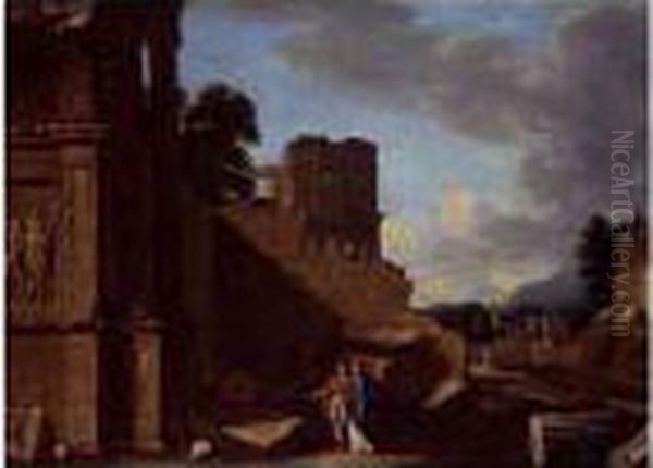 A Landscape With Classical Monuments And Figures Oil Painting by Jean Lemaire