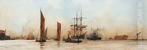 Off the Albert Docks Oil Painting by Charles Edward Dixon