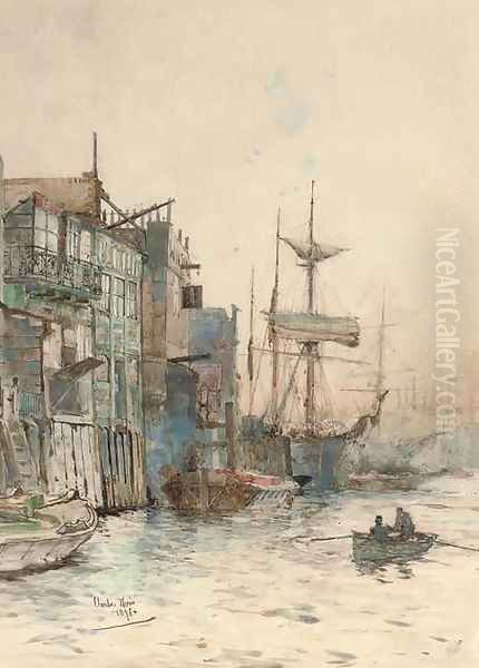 On the Thames Oil Painting by Charles Edward Dixon