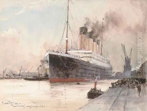 R.M.S. Titanic clearing the dockside at Southampton, 10th April, 1912 Oil Painting by Charles Edward Dixon