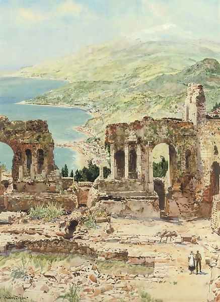 Ruins of the theatre at Taormina, Sicily Oil Painting by Charles Edward Dixon