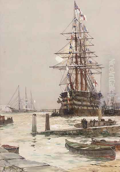 The training ship H.M.S. St. Vincent lying off Gosport Oil Painting by Charles Edward Dixon