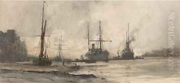 Off Rotherhithe Oil Painting by Charles Edward Dixon