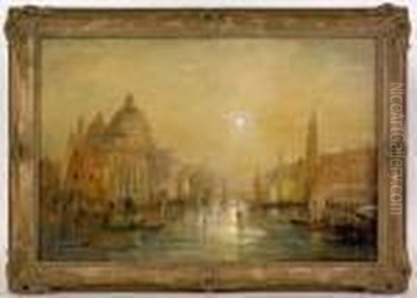 Venetian Canal Scene Oil Painting by Lucien Whiting Powell