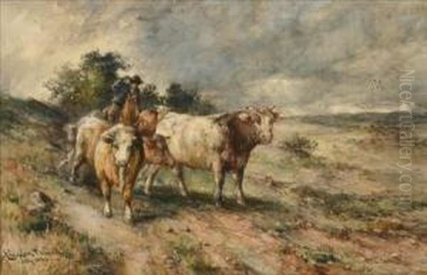 Bringing The Cows Home, An Eastern Shore Farm Oil Painting by Lucien Whiting Powell