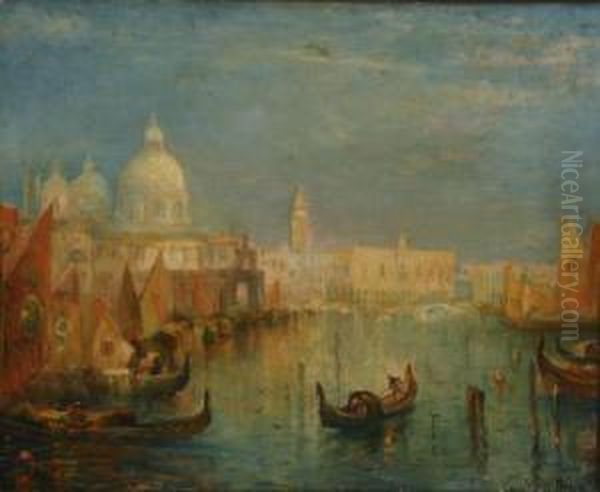 Venetian Canal Scene Oil Painting by Lucien Whiting Powell