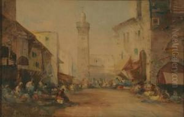 Market Scene, Jerusalem Oil Painting by Lucien Whiting Powell