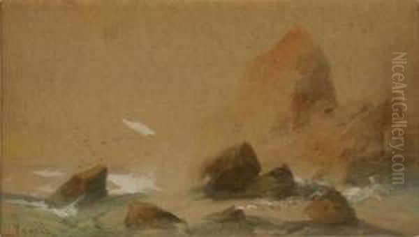 Rocky Coastal Scene Oil Painting by Lucien Whiting Powell