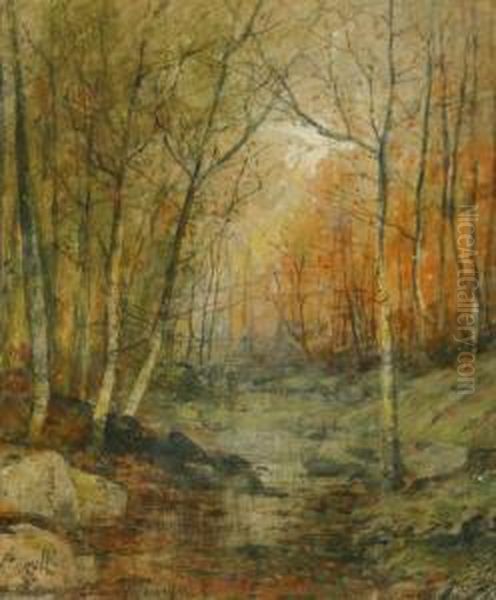 Rock Creek Woodland Scene Oil Painting by Lucien Whiting Powell