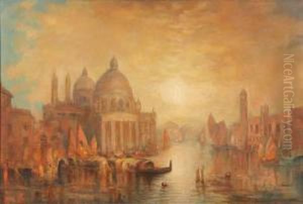 Venetian Sunset Oil Painting by Lucien Whiting Powell