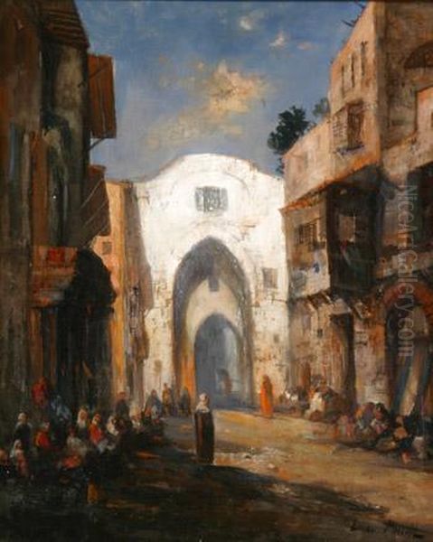 Middle Eastern Street Scene Oil Painting by Lucien Whiting Powell