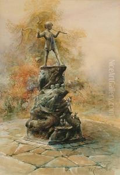 A Statue In Kensington Gardens Oil Painting by William E. Powell