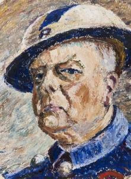 Self Portrait As An Arp Wwii Warden Oil Painting by Cyril Edward Power