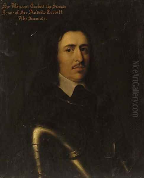 Portrait of Sir Vincent Corbett, bust-length, in armour Oil Painting by Davis, Theodore Russell