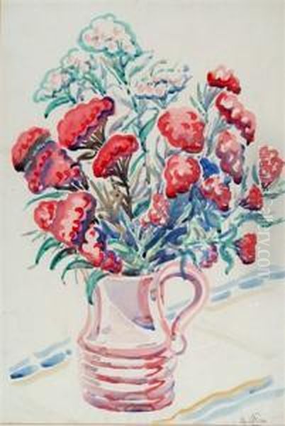 Still Life - A Tankard With Red And White Flowers by Cyril Edward Power