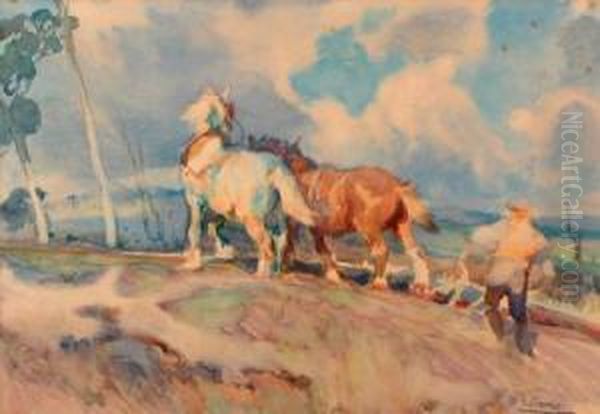 Ploughing Oil Painting by Harold Septimus Power