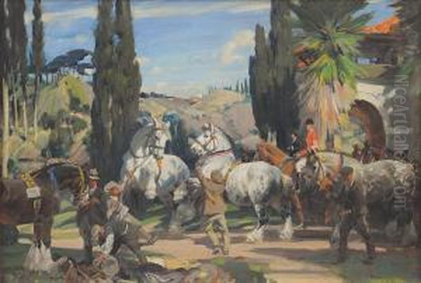 Preparing The Horses Oil Painting by Harold Septimus Power