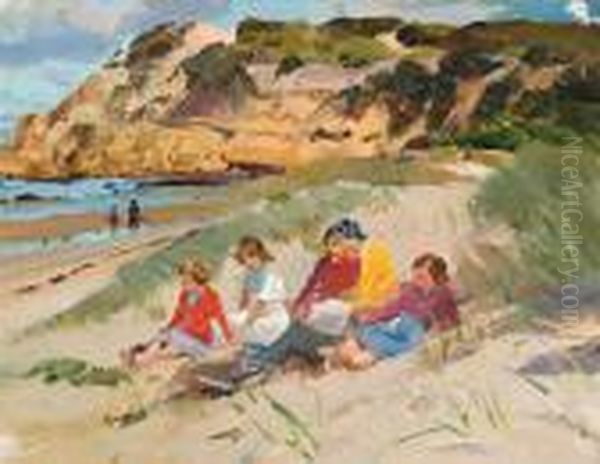 Figures On The Beach, Sorrento Oil Painting by Harold Septimus Power