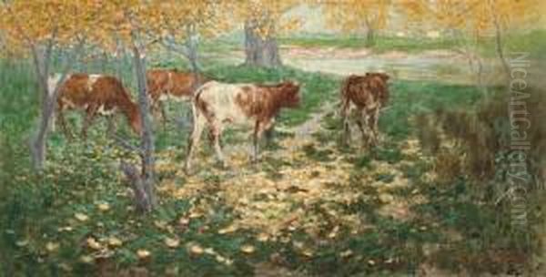 Cattle In Autumn Oil Painting by Harold Septimus Power