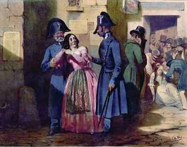 Arrest of a prostitute by the police Oil Painting by Jules David