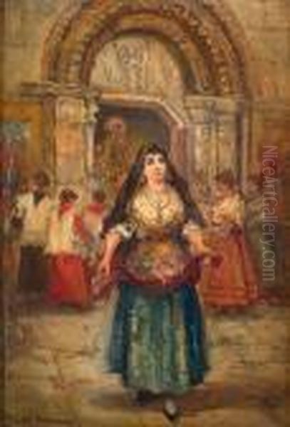 Valenciana En Una Procesion Oil Painting by Emilio Poy Dalmau