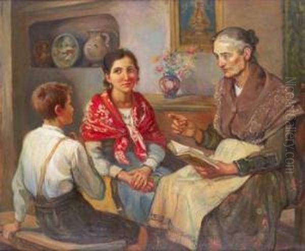 La Leccion De La Abuela Oil Painting by Emilio Poy Dalmau