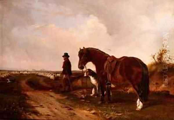 A Shepherd with Pony and Wolfhound Oil Painting by J. Duvall