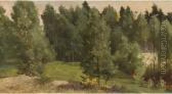 A Wooded Landscape Oil Painting by Sir Edward John Poynter