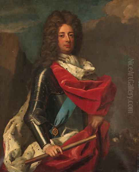 Portrait of John Churchill, 1st Duke of Marlborough (1650-1722), three-quarter-length, in armour with a red ermine trimmed robe Oil Painting by Michael Dahl