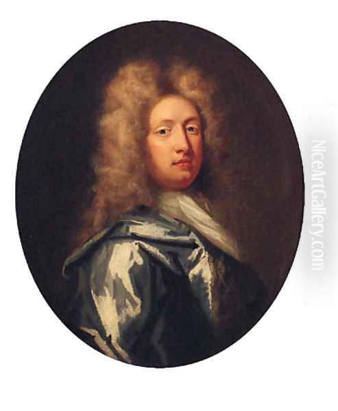 Portrait Of John Lyons, Half-Length, In A Blue Cloak And White Stock Oil Painting by Michael Dahl