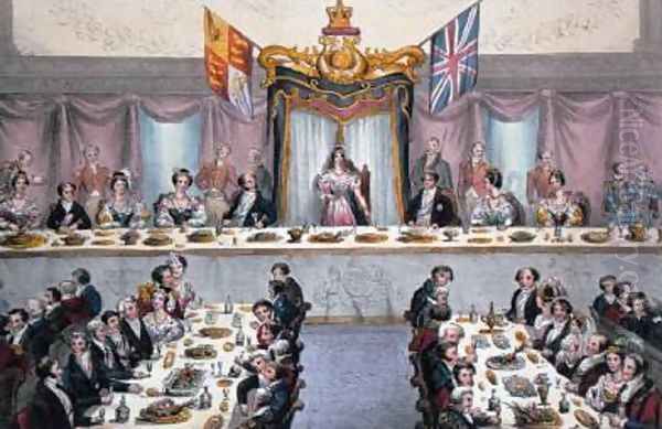 Queen Victoria 1819-1901 Drinking the Health of the Citizens of London at the Guildhall Banquet Oil Painting by F. Deiezmann