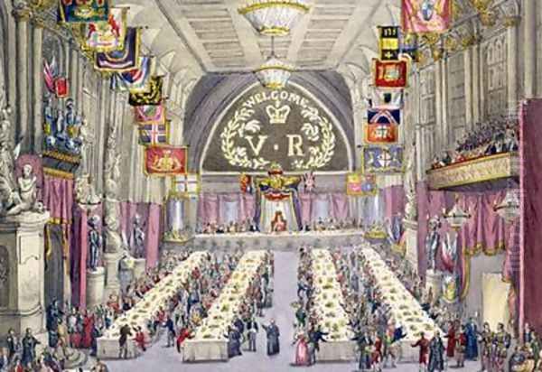 The Common Crier Proclaiming the Toast of Health to Queen Victoria at a Banquet held in the Guildhall Oil Painting by F. Deiezmann