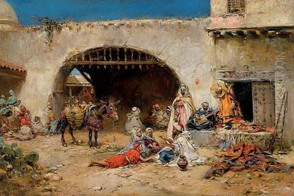 Arab Market Oil Painting by Francisco Pradilla y Ortiz