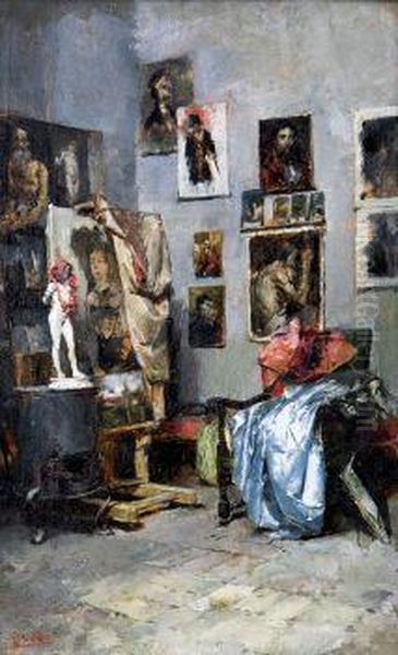 Estudio Del Pintor Oil Painting by Francisco Pradilla y Ortiz