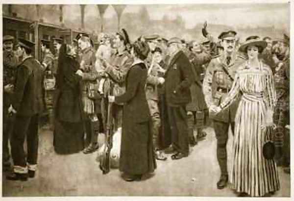 The moment of farewell A touching scene at Victoria Station during war time Oil Painting by Frank Dadd