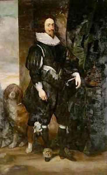 Portrait of King Charles I wearing the order of the garter with a dog by his side Oil Painting by Sir Anthony Van Dyck