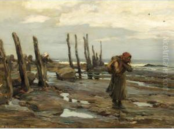 Mussel Gathering Oil Painting by William Pratt