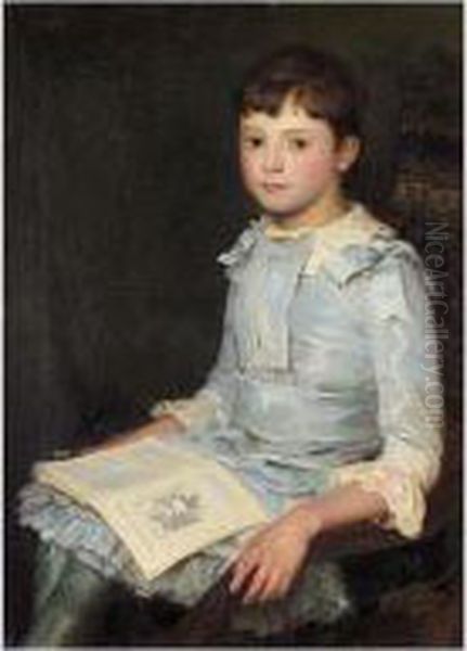 Portrait Of A Girl Reading Oil Painting by William Pratt