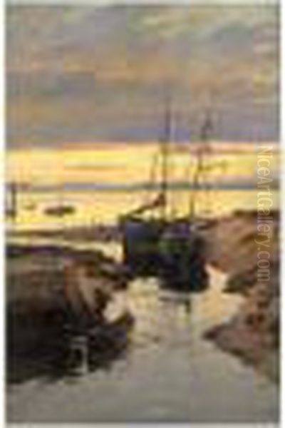 The Harbour At Sunset Oil Painting by William Pratt