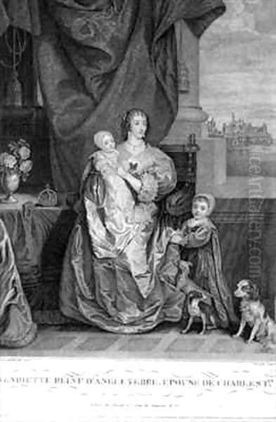 Queen Henrietta Maria 1609-69 Wife of Charles I with Two of their Children Oil Painting by Sir Anthony Van Dyck