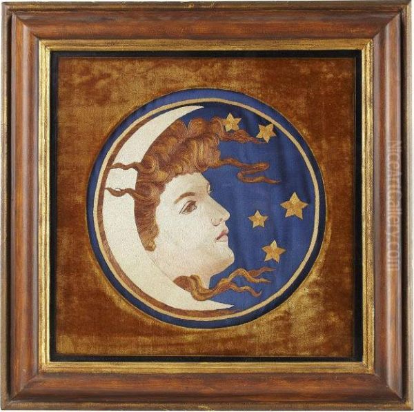 Silkwork Embroidered Roundel Oil Painting by School Pre-Raphaelite