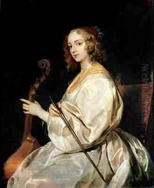 Young Woman Playing a Viola da Gamba Oil Painting by Sir Anthony Van Dyck