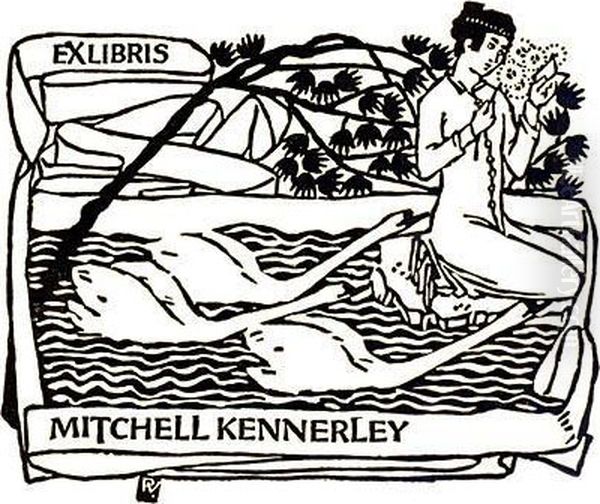 Ex Libris Mitchell Kennerley Oil Painting by Vojtech Adalbert Preissig