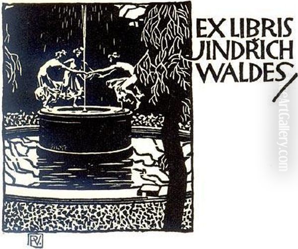 Ex Libris Jindrich Waldes Oil Painting by Vojtech Adalbert Preissig