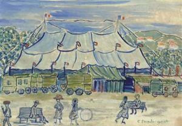 Circus Scene Oil Painting by Charles Prendergast