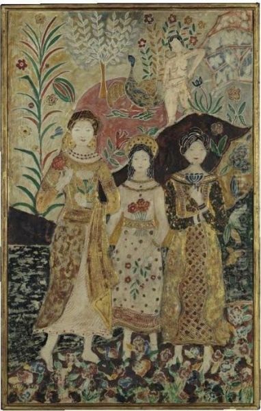 An Exotic Garden With Four Figures Oil Painting by Charles Prendergast